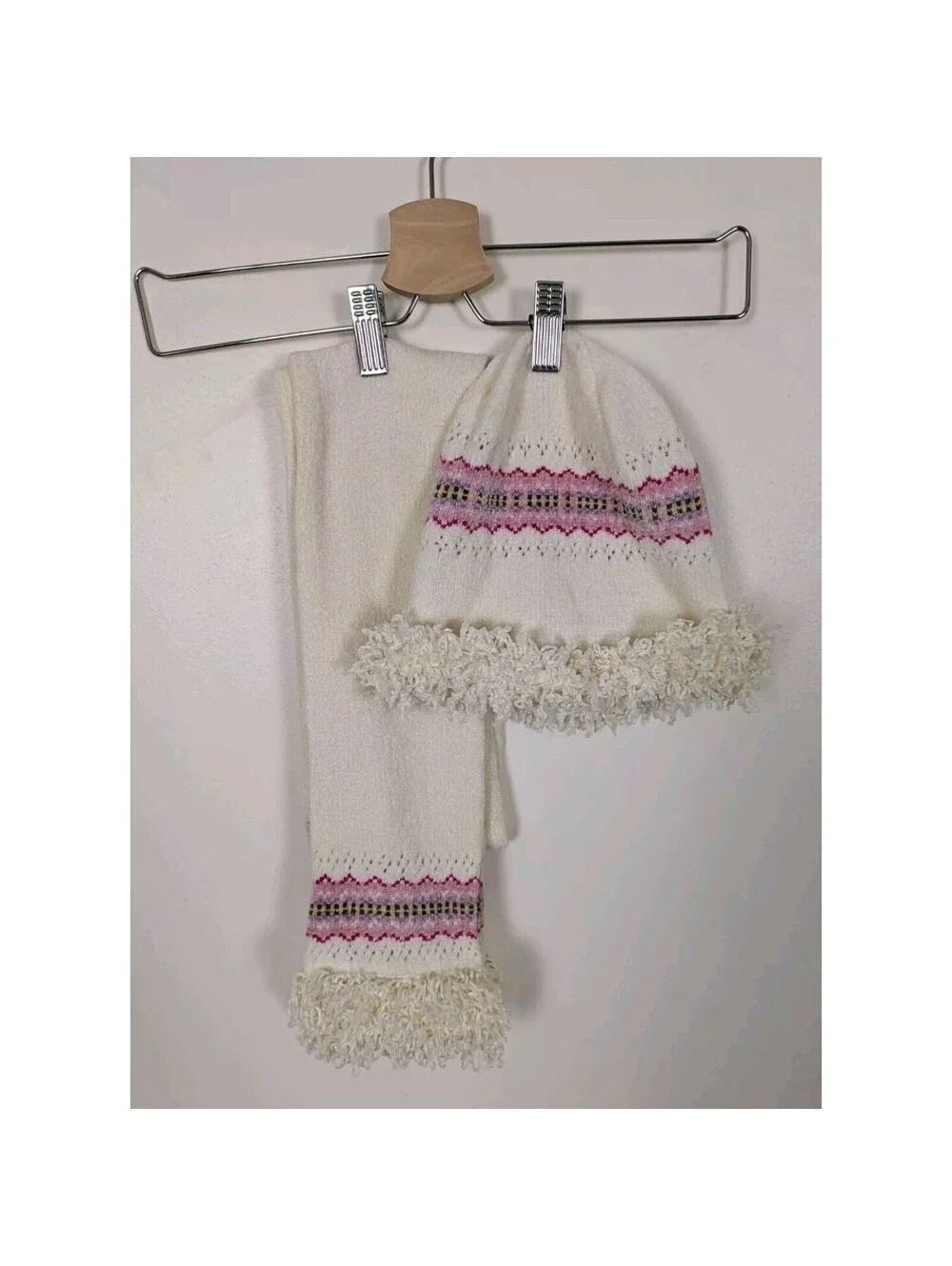 Y2k Airport Clothing Company Girls Scarf And Hat Set Chenille Cream Pink